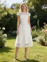Abaowedding Women's Cocktail Dress Floral Lace Knee Length Short Formal Wedding Bridal Gown - Image 6