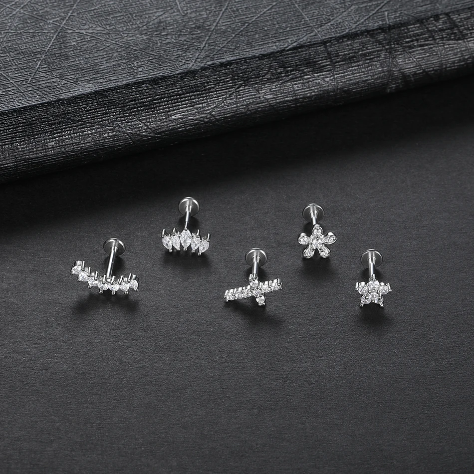 Flower Earrings 1Pc Tragus Piercing Stud Internally Threaded 316L Surgical Steel Labret Monroe Cartilage Helix Ear Jewelry
