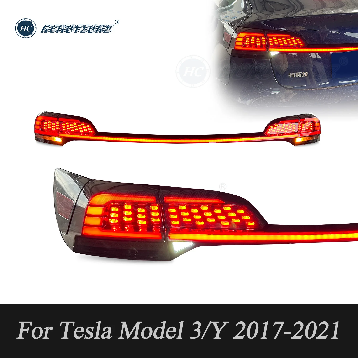 

HCMOTIONZ Tail Lights with Trunk Lights For Tesla Model 3/Y 2017-2021 LED Tail Rear Lamps Assembly DRL Animation