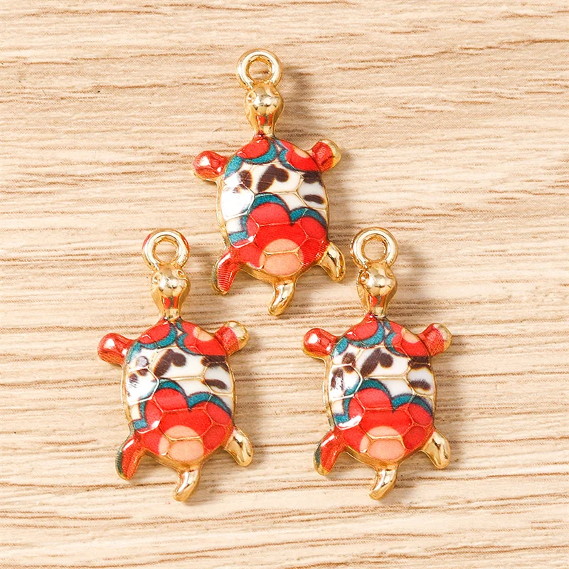 Tusember 10 Stück 13 x 24 mm bunte bemalte Schildkröten-Anhänger zum Basteln von niedlichen Meerestier-Anhängern, Halsketten, Schmuckzubehör – Detail 6