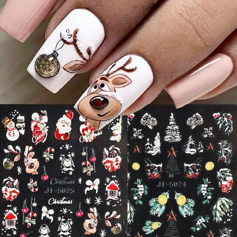 

Christmas Nail Art Sticker Cartoon Santa Claus Elk Nail Decal Manicure Adhesive Snowman Nail Art Decoration Accessories Stickers