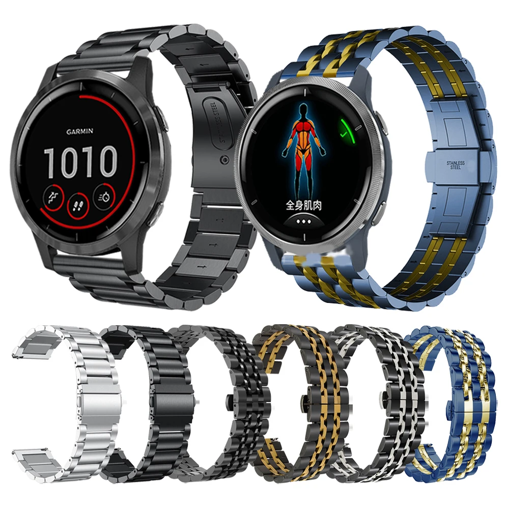 Stainless Steel Strap For Garmin Venu 2 Plus 43Mm/Vivomove Sport/Vivoactive 4 3 4S Watch Band Metal Belt For Garminmove Sport