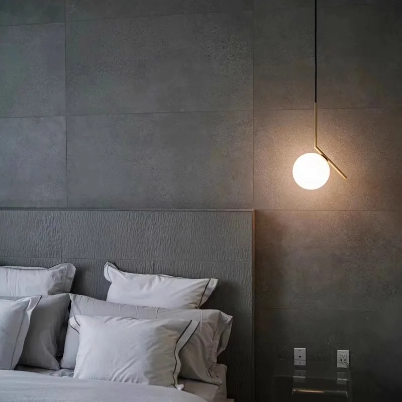 

chandelier Nordic bedroom bedside lamp simple all copper glass restaurant bar designer lamp