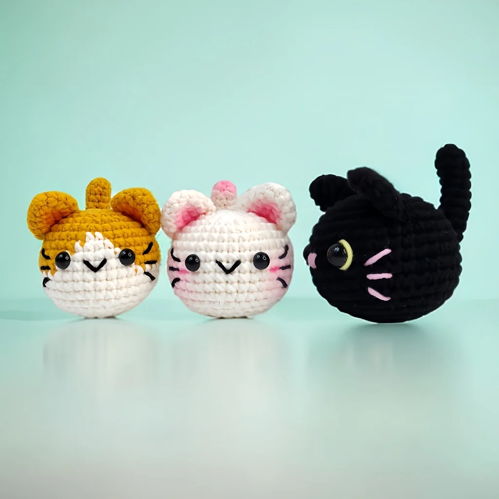 Crochet Kit 3pcs Cat Amigurumi Beginner Step-by-Step Video Tutorial DIY Crochet Cats