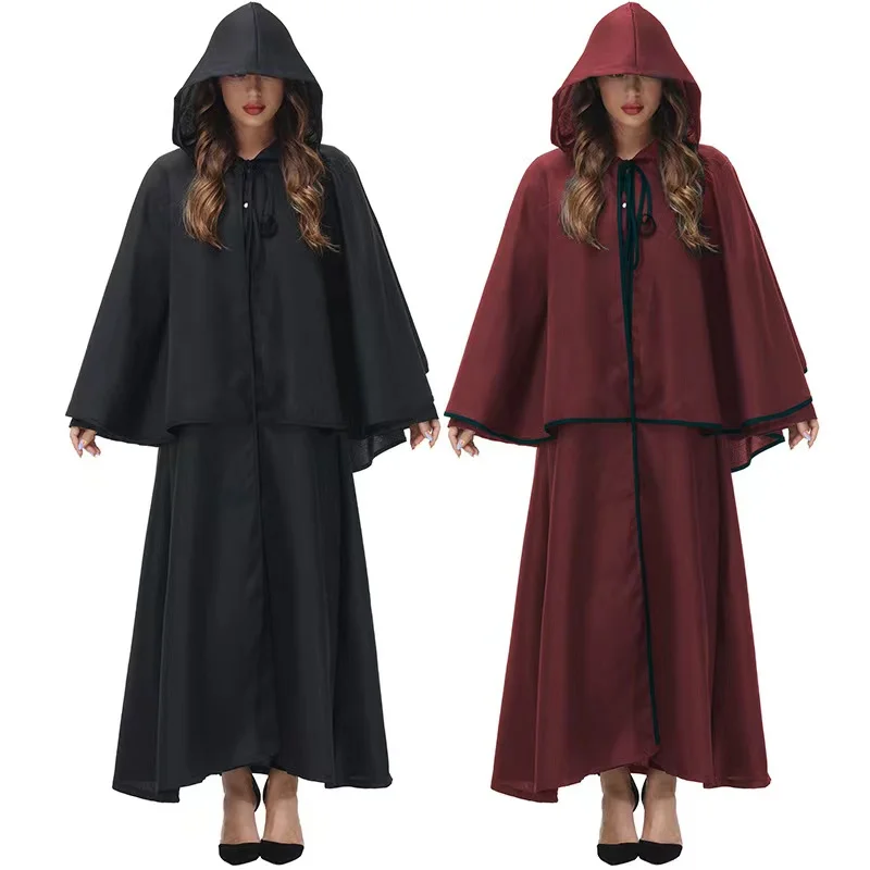 

2 Color Woman Magic Robe Cosplay Female Halloween Middle Ages Sorceress Witch Cloak Costume Carnival Purim Role Play Party Press