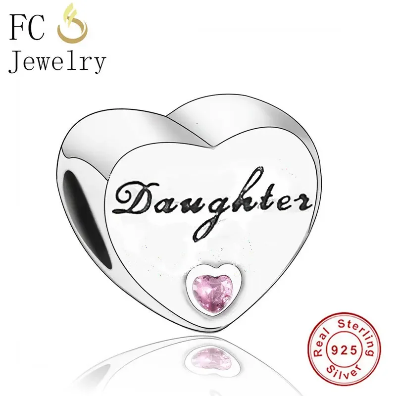 Fc Jewelry Fit Original Pan Charms Bracciale 100% Real 925 Silver Figlia Love Heart Pink Zircone Bead Making Berloque 2024