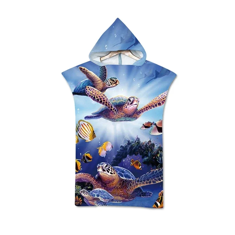 Microfiber Sea Turtle Printing Changing Robe Bath Towel Outdoor Hooded Beach Towel Poncho Women Swimming Diving Bathrobe Cloak 5