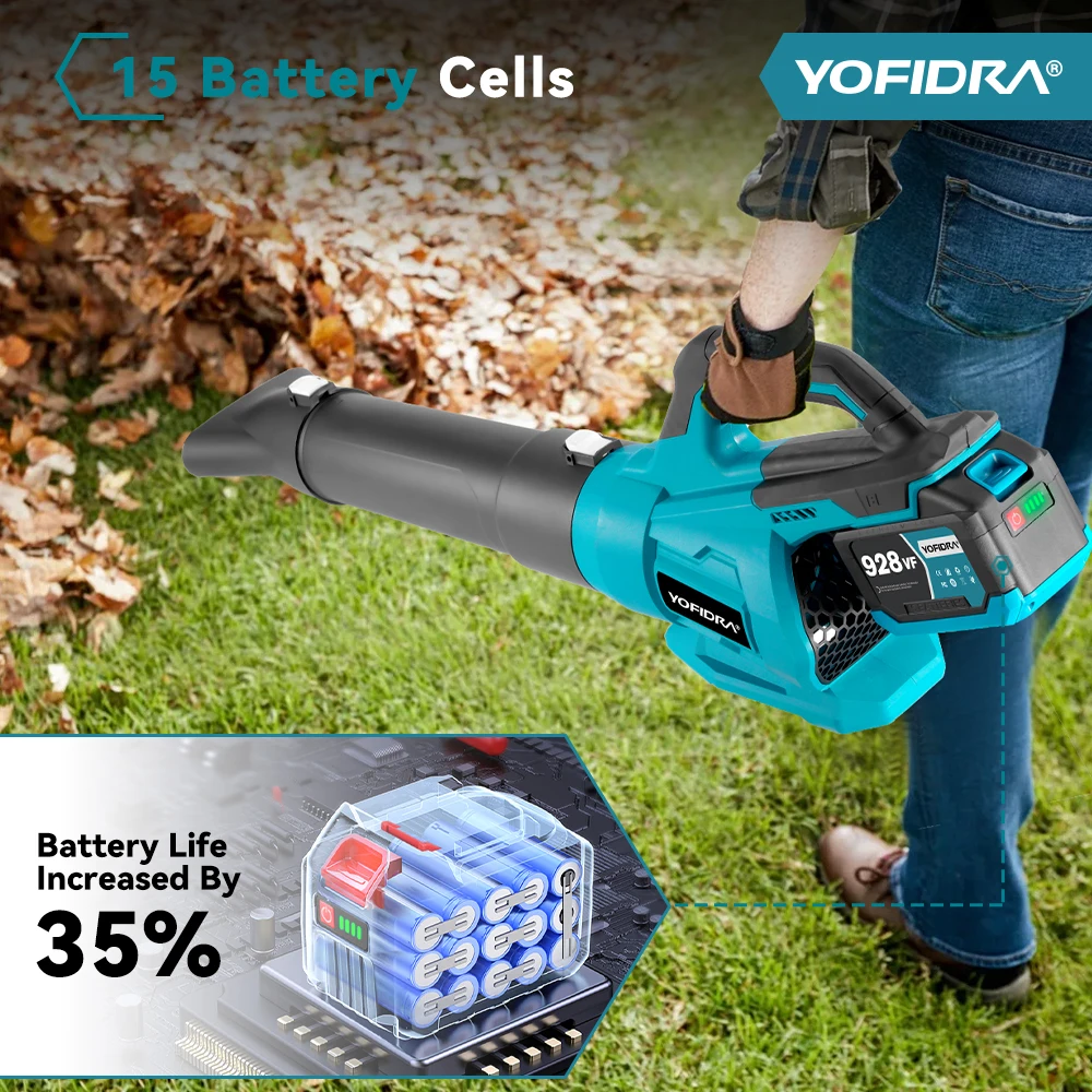 YOFIDRA 2000W Electric Air Blower 21500RPM Cordless Leaf Snow Blower Cleaner Sweeper Garden Power Tools For 21V 18V Battery