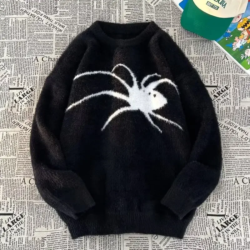 New Spider Pattern Couple Knitwear Sweater Men's Autumn and Winter American Round Neck Loose Casual Men's Couple Sweater