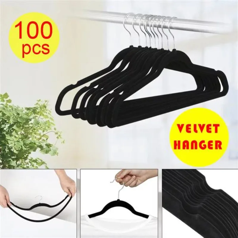 Yaheetech Non Slip Velvet Clothing Hangers, 100 Pack, Black