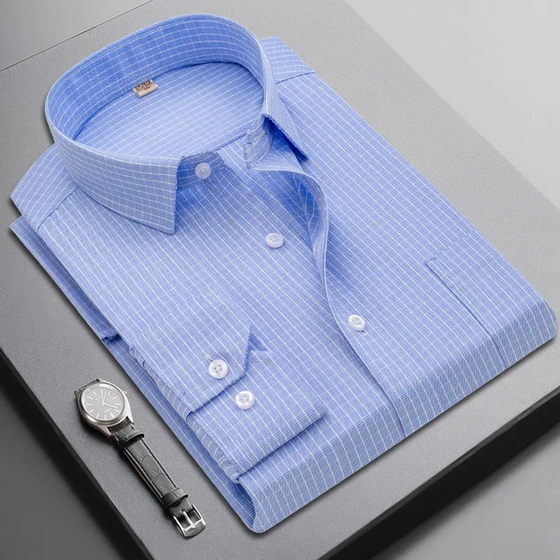 Men Shirt Male Dress Shirts Striped Men's Casual Long Sleeve Business Formal Plaid Shirt camisa social