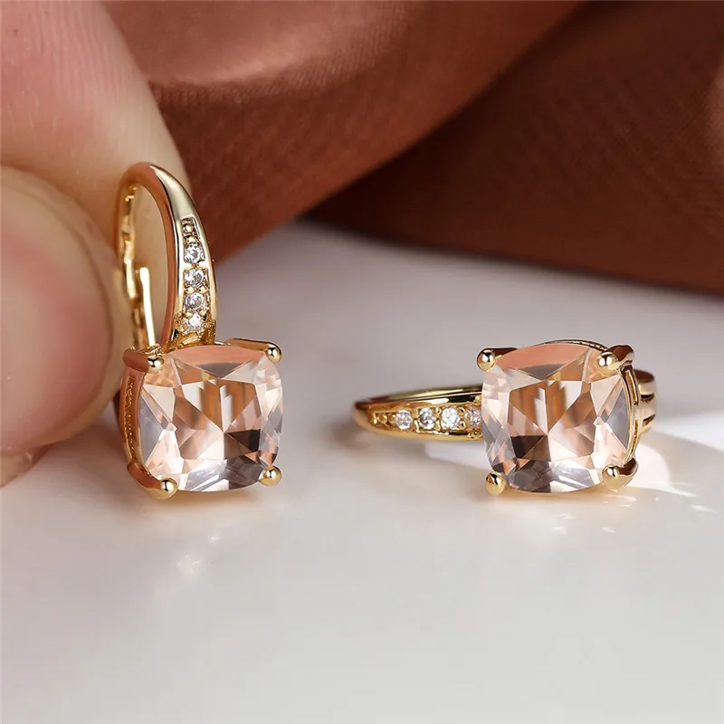 Mystic Rainbow Zircon Hoop Earrings Multicolor Crystal Square Stone Earrings Vintage Gold Color Wedding Earrings For Women Party