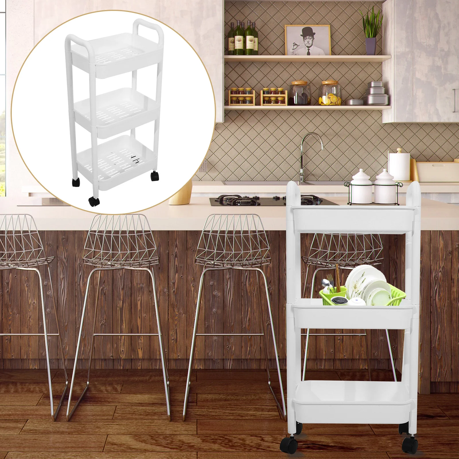 

Trolley Rack Book Shelves Nursery Cart Rolling with Wheels Storage Bathroom Small Pp Utility Diaper Movable Bookshelf