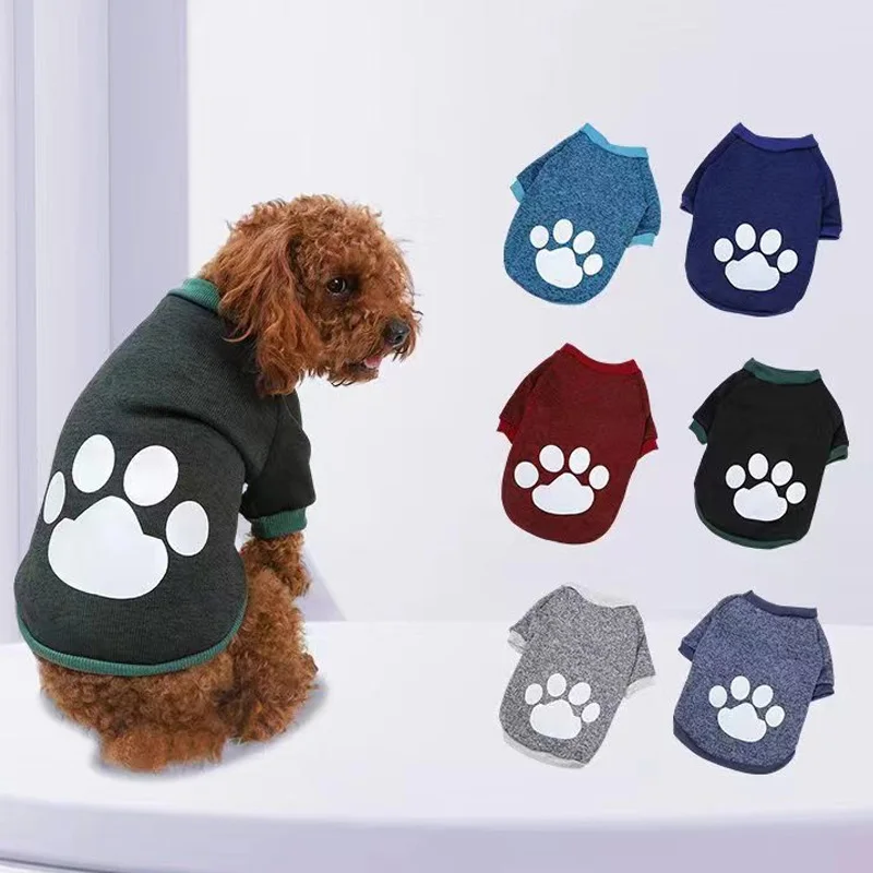 

Fashion Dog Hoodies With Paw Print Pet Autumn Winter Warm Dog Clothes Cat Sweater Soft Clothing For Teddy Puppy Chihuahua York