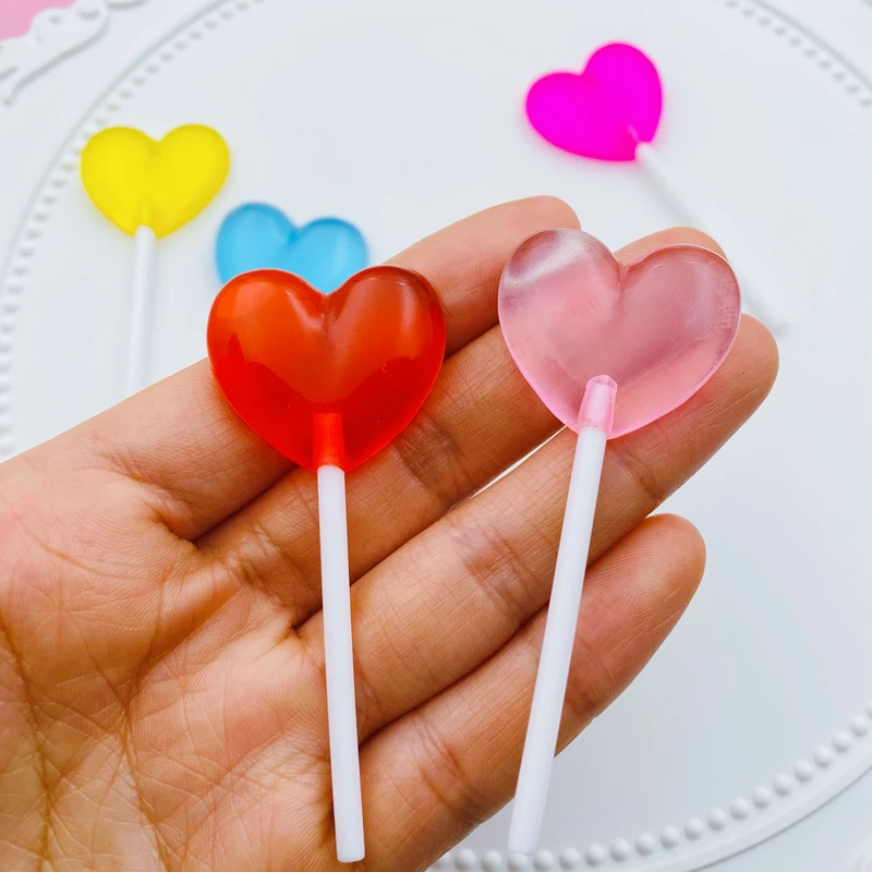 10pcs Resin Heart Lollipop for Crafts Making and Jewelry Accessory
