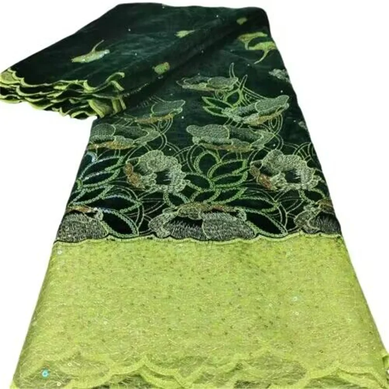 

2023 Latest African Lace Fabric 5 Yards Green High Quality Swiss Embroidery Nigerian Velvet Tailoring Material French Tulle Lace