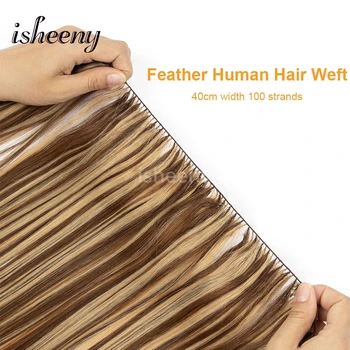 Isheeny Trama di Capelli Umani Invisibile Effetto Piuma, Larghezza 40cm con 100 Ciocche, Capelli Veri Naturali Lisci, Fasci da 16-22 Pollici