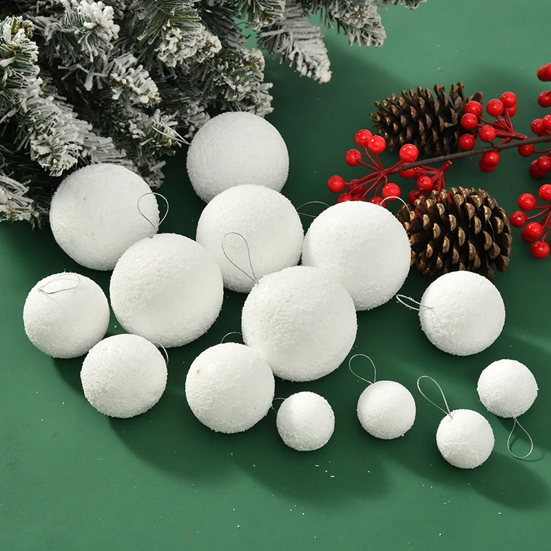 Description Picture 3 of itemWhite Foam Christmas Ball Ornaments Xmas Tree Round Snowballs Hanging Pendant Christmas Balls for New Year Party Home Decoration