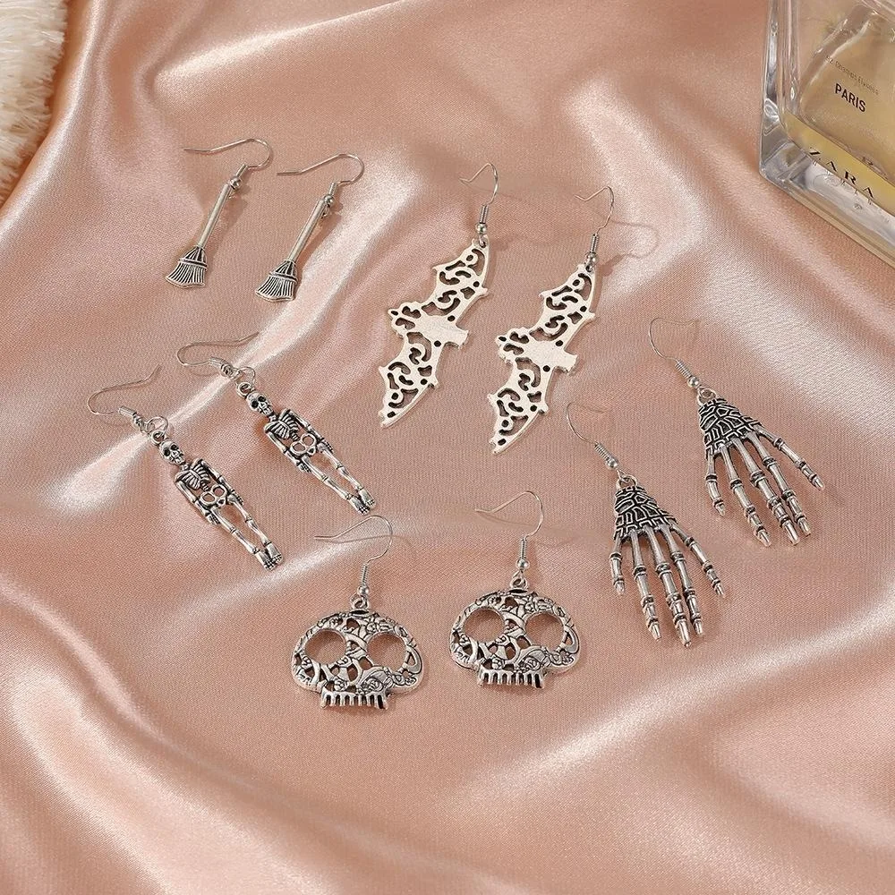 Halloween Earrings Vampire Teeth Witch Broom Pumpkin Skeleton Bat Cat Ghost Asymmetric Earrings Punk Style Drop Earring PunkGift