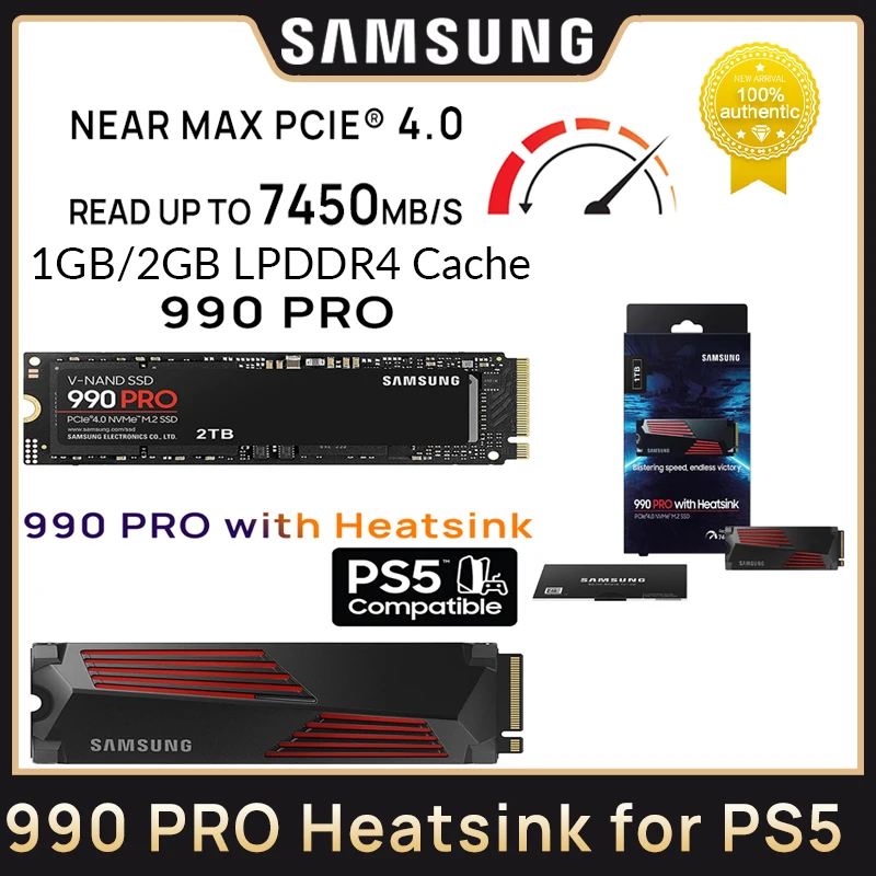 Samsung 990 PRO 2TB PCIe 4.0 NVMe M.2 2280 SSD with Heatsink - PS5  Compatible