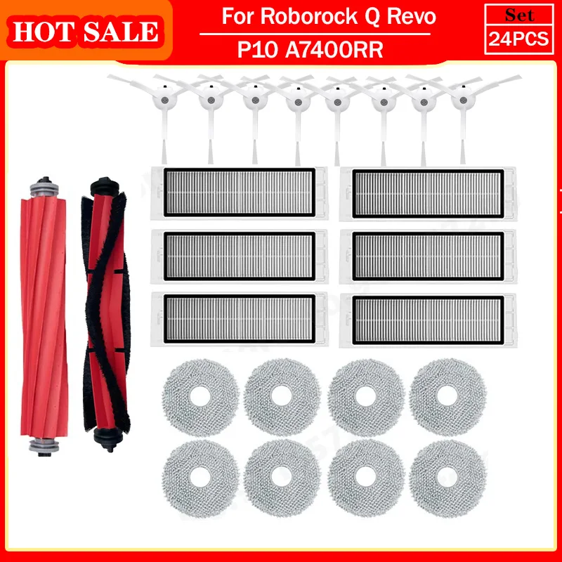 Roborock Vacuum Cleaner Accessories: Main Brush, Side Brush, HEPA Filter, Mop Cloths, Dust Bag