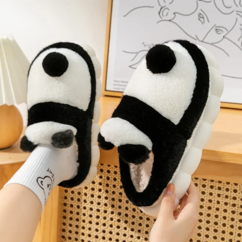 Cute Giant Panda Cotton Slippers Female Winter Indoor Autumn Winter Lovers Home Plush Thick Bottom Cute Slippers Male