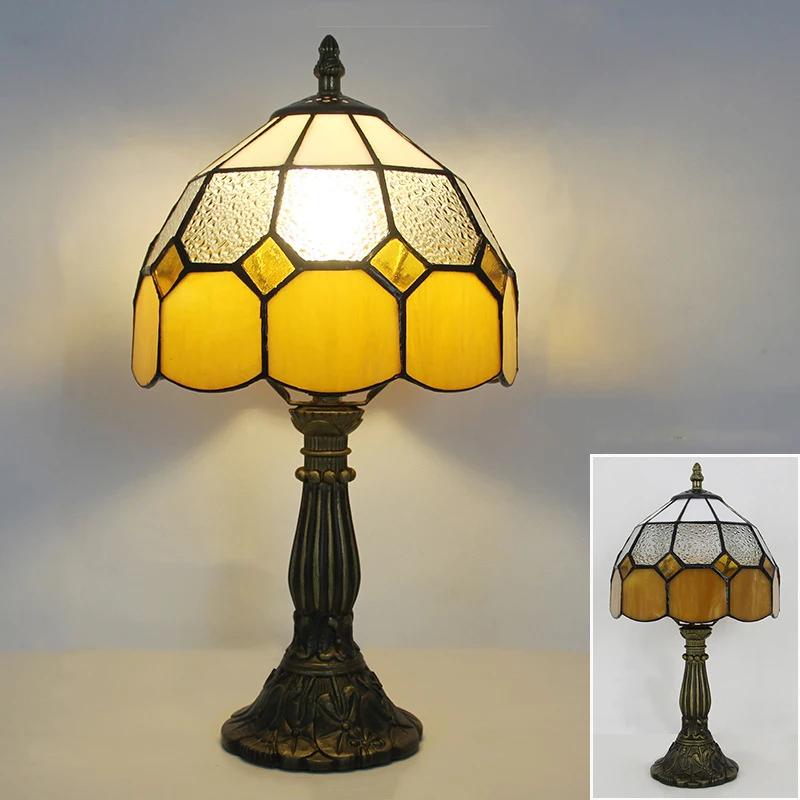 8 인치 20cm 레트로 손수  테이블 램프 스테인드 글라스 진주 드래곤 테일 전등 갓 그늘 책상 침실 용 야간 조명