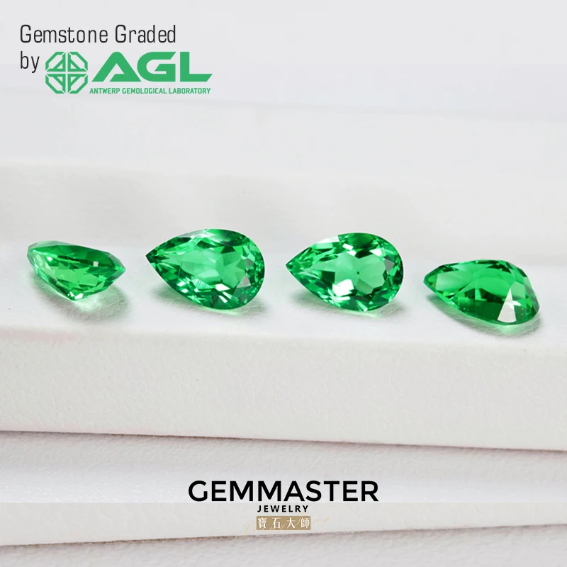 Pear Lab Grown Emerald Vivid Green With AGL certificate VVS VS Emerald Stone Hydrothermal Lab Colombia Color Green Stone