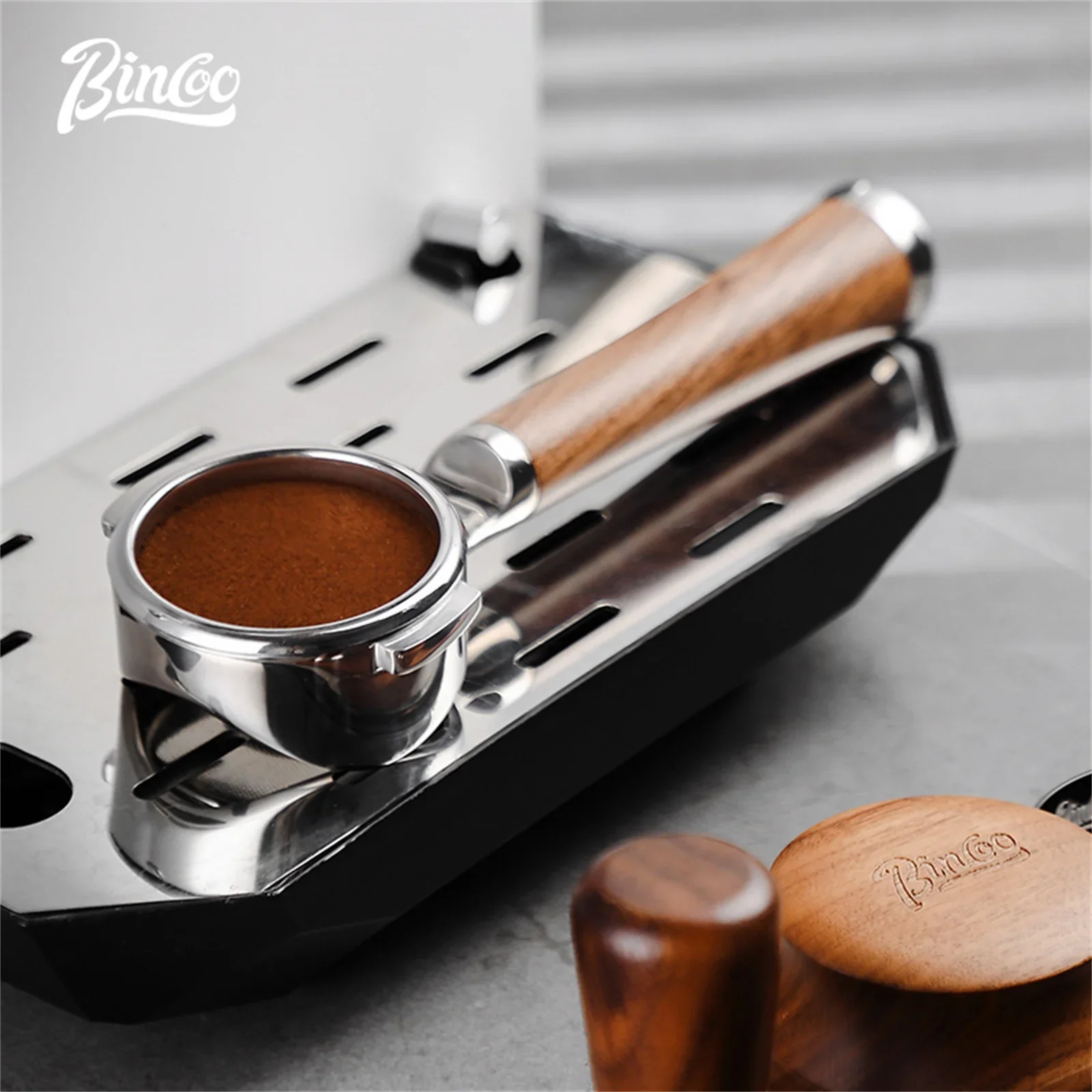 Bincoo Walnut Bottomless Handle, 58mm Espresso Attachment, Open Coffee Filter for Professional Extraction