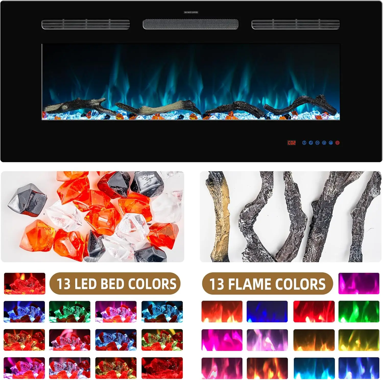 Electric Fireplace Inserts, Recessed and Wall Mounted Fireplace Heater, Linear w/Thermostat, Remote & Touch