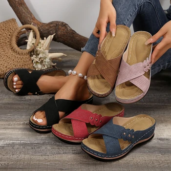 Slippers Women Leather Shoes Wedges Open Toe Casual Anti Slippery Slides Fashion Outside Beach Leaf Shaped Sandals 43 Sizes 1
