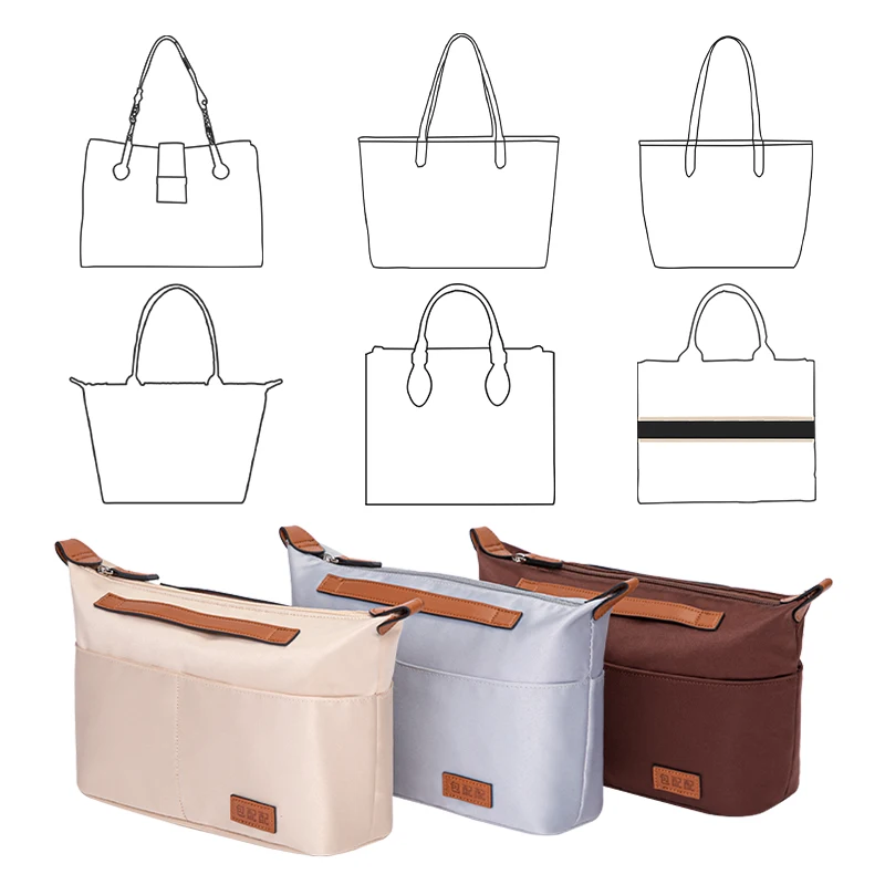 Hand-held Premium Nylon Insert Bag Organizer Cosmetic Bag Handbag shaper Travel Inner Purse Liner For Othego