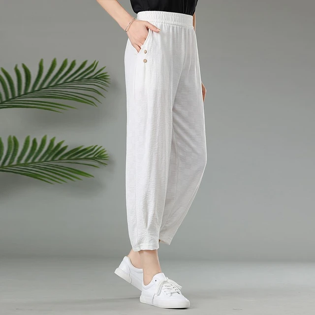 Pantalon femme taille élastique, damier, longueur rinçage, printemps, été,  décontracté, harem, fjBlack, blanc, adt, 2023