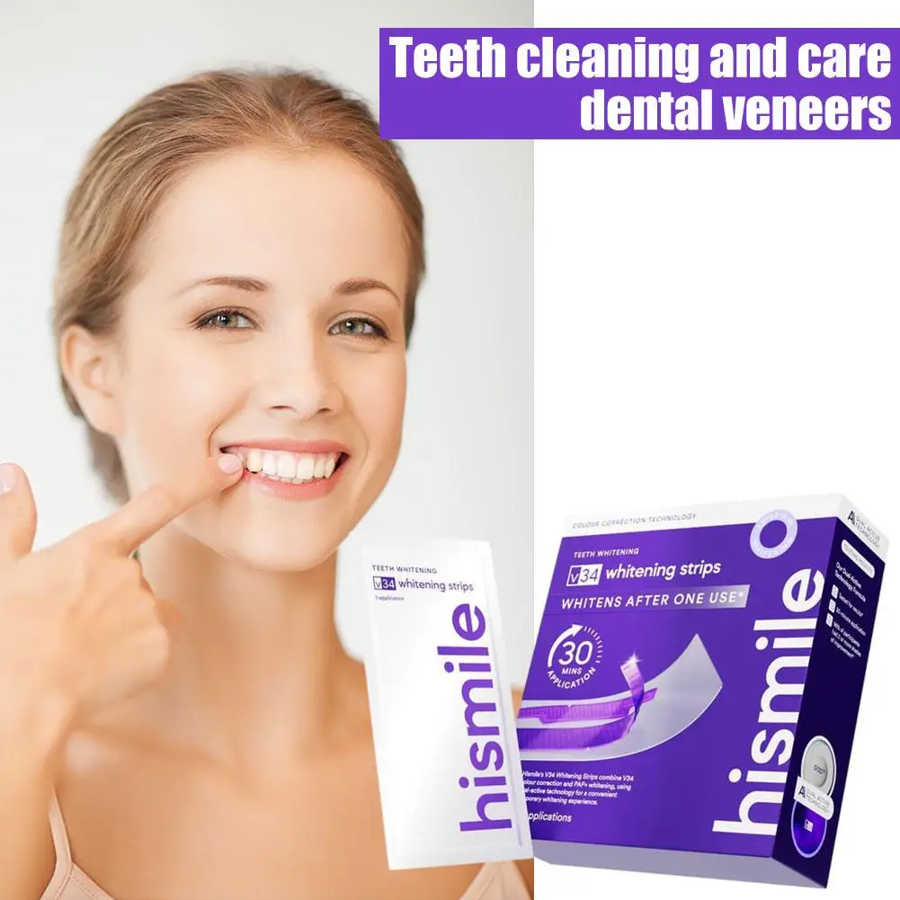 Kit completo per l'igiene orale V34 viola, comprensivo di strisce sbiancanti e dentifricio per la pulizia quotidiana della placca e per sbiancare i denti._voghion.com
