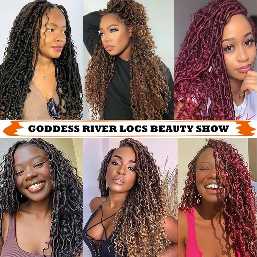 18 Inch Ombre Brown Boho Faux Locs Crochet Hair Synthetic Goddess Locs Crochet Hair Pre Looped Crochet with Curly Ends for Women