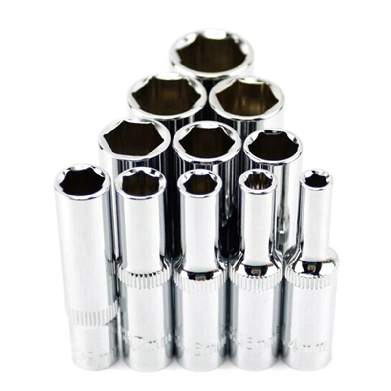 High-Quality 11-Piece Chrome Socket Set, 1/4-Inch Metric Drive, 6-Point Deep, 4-14mm