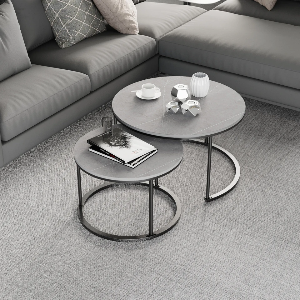 Modern Marble Nesting Coffee Tables with Metal Legs