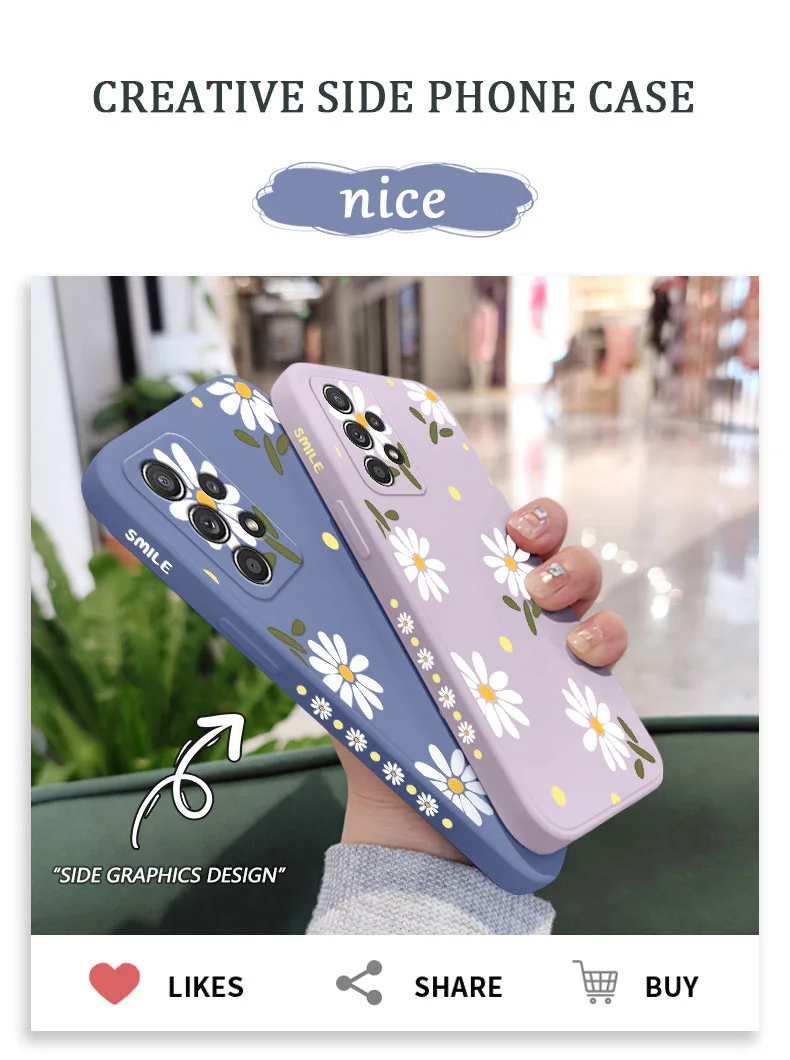 kawaii phone case samsung Chrysanthemum Case For Samsung A73 A72 A71 A23 A52 A52S A51 A42 A41 A32 A22 A21S A12 A02S A02 4G 5G  A53 A33 A13 A03S A03 Cover kawaii phone cases samsung