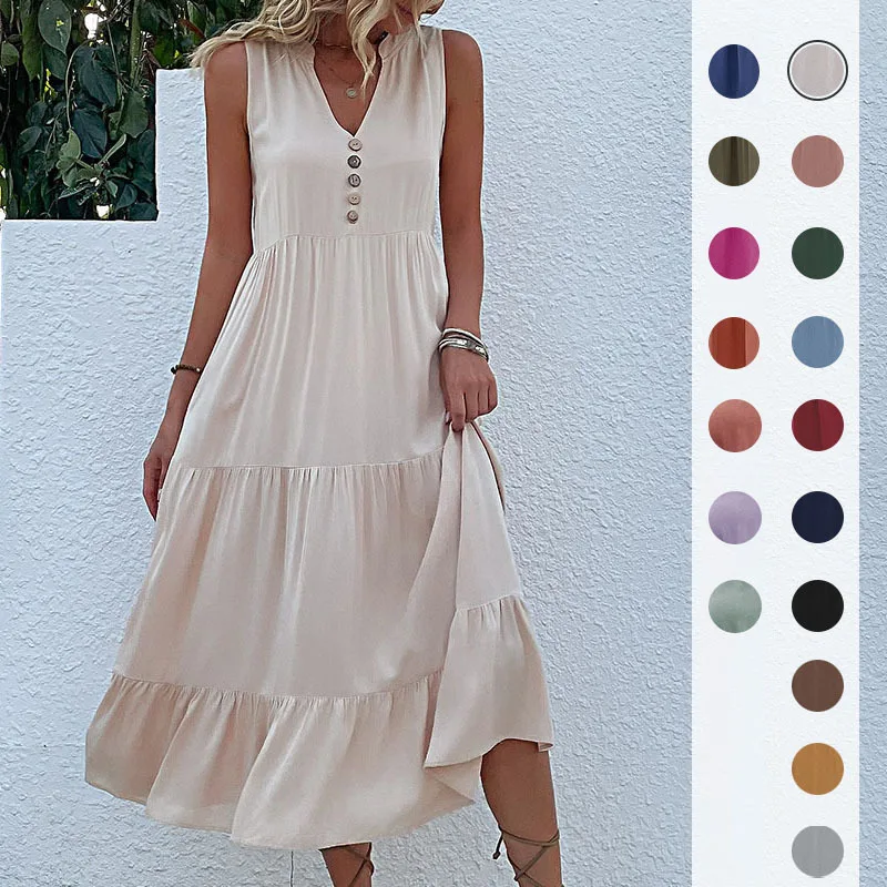 

Vest Dress Sleeveless Loose Casual Solid Color dress summer vestidos de mujer elegantes para fiesta beach vestido LOOSE FIT