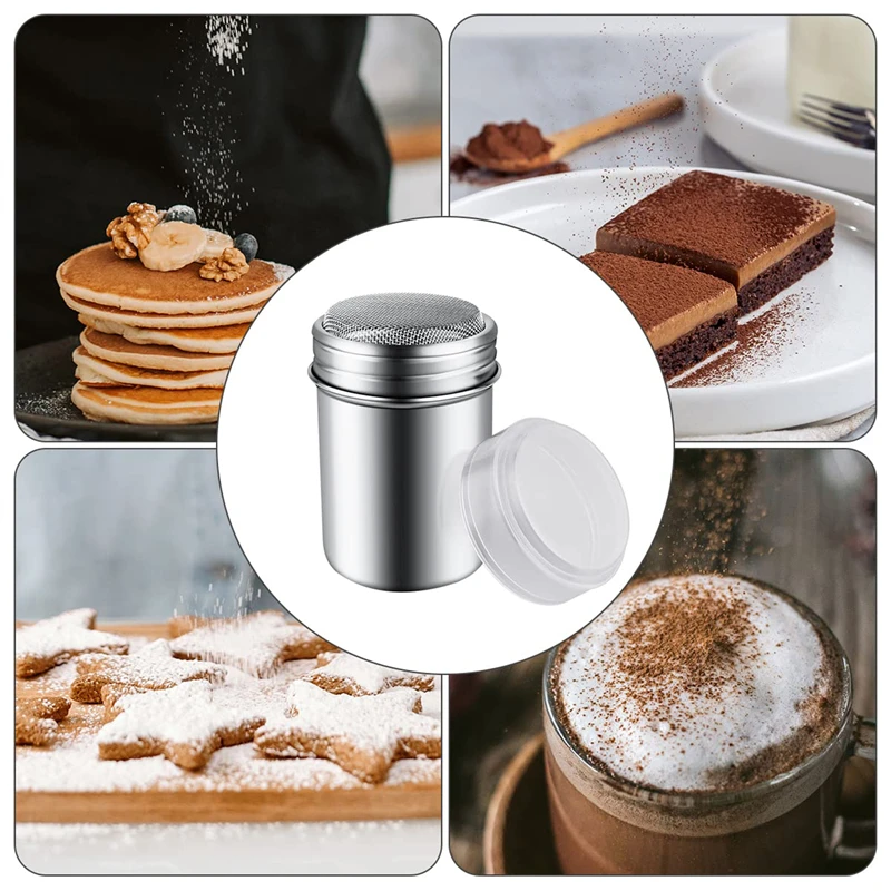 Stainless Steel Powder Sugar Shaker Duster with Lid, Fine Mesh Shaker Powder Cans for baking soda Cocoa Cornstarch Coffee Flour