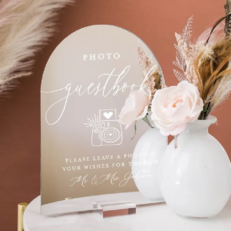 ARCH Gold Silver Mirror Photo Booth Guestbook Snap Shake It Stick It Sign Acrylic Wedding Leave A Note Well Wishes Sign