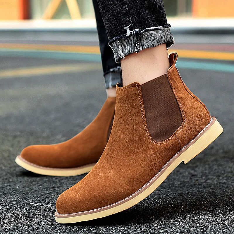 Men Chelsea Boots Men Leather Shoes Chelsea Boots Men Suede Leather Decent Men Ankle Boots Original Short Casual Shoes British Style Winter Zapatillas Hombre