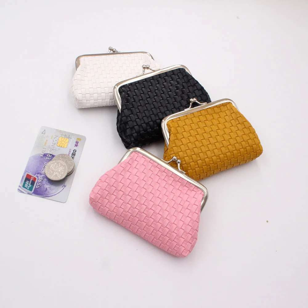 

Simple Women Woven Coin Purse Pu Leather Hasp Small Wallet Mini Girl Clutch Coin Bags Candy Color Card Holder Money Pocket Gifts