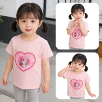 T-shirt d'été 2026 pour enfants, à paillettes réversibles, motif chat de dessin animé, pour garçons et filles, hauts décontractés à manches courtes, confortables pour tout-petits et bébés 3