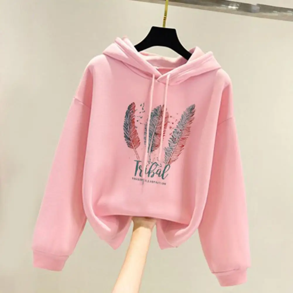 

Winter Couple Hoodie Women Hoodie Feather Print Hoodie Warm Loose-fit Unisex Hooded Sweatshirt for Fall Winter