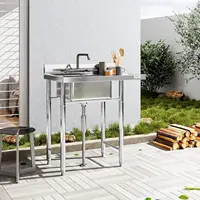 Single Bowl Stainless Steel Utility Sink With Drainboard,Commercial Kitchen Sink For Laundry, Backyard, Garage, Restaurant 1