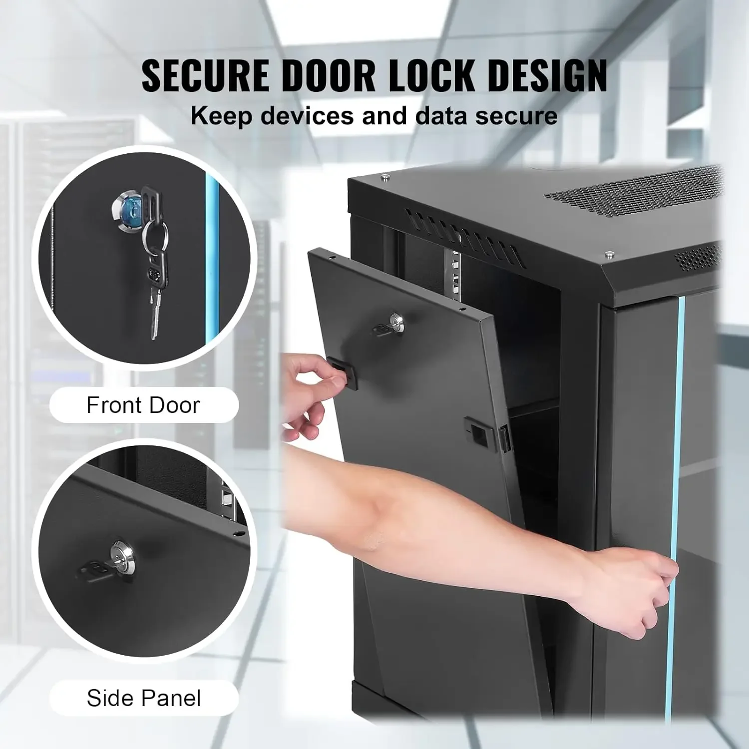 12U Wall Mount Network Cabinet, 15.5'' Deep Server Rack Cabinet Enclosure, 200 lbs Max. Ground-Mounted Load Capacity, with Locki 5