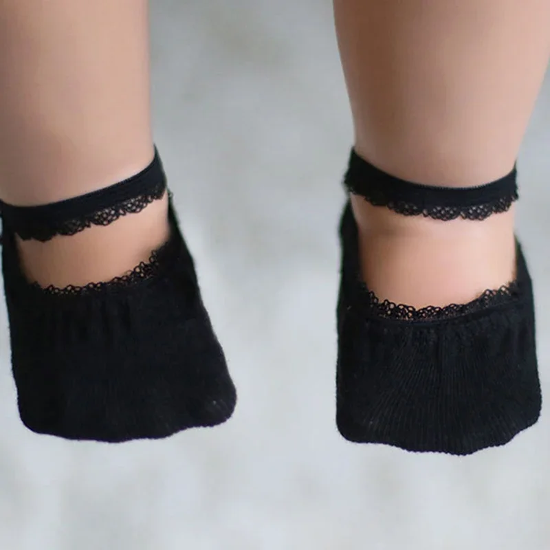 Cotton Socks Kids Socks Baby Socks Girls Socks Newborn Baby Socks Summer Lace Solid Color Princess Girl Infant Anti-slip With Rubber Soles