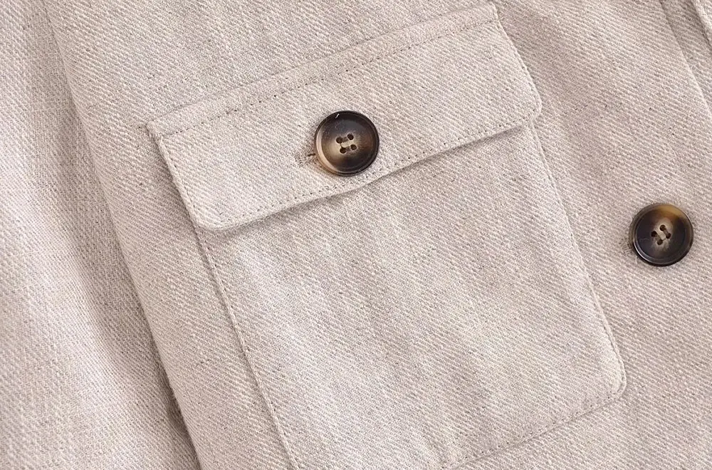 TRAF Women Fashion with Pockets Linen Cropped Blazer Coat Vintage Short Sleeve Front Button Female Outerwear Chic Casual Tops