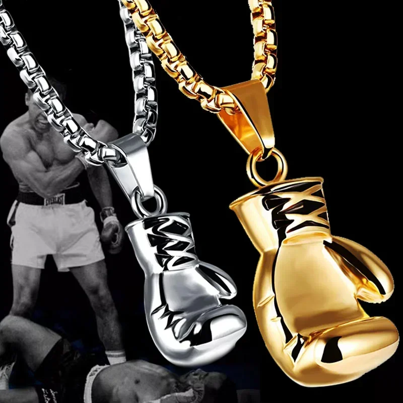 

Fashion Punk Jewellery Boxing Gloves Pendant Necklaces Stainless Steel Chain Necklace for Men Hip Hop Party Jewelry Collar